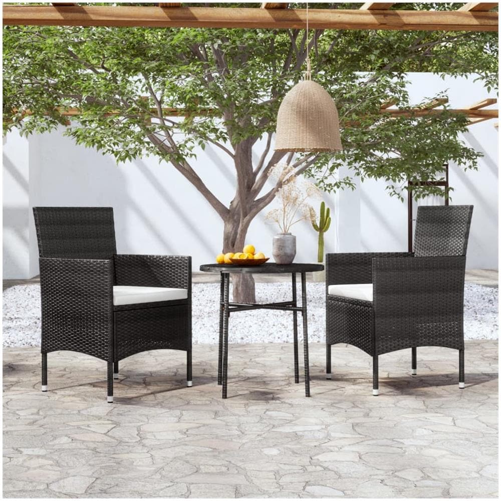 Set Mobili Da Pranzo Per Giardino 3 Pz Polyrattan Nero - Foto 1