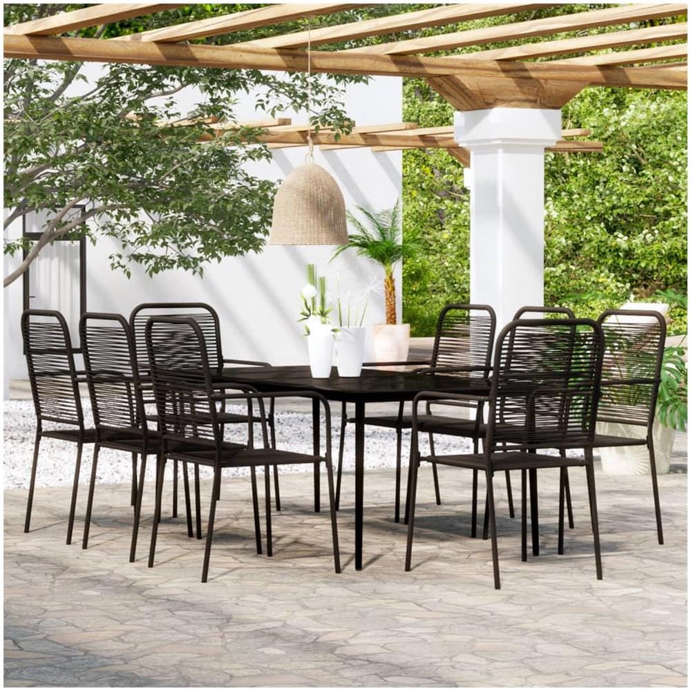 Set Da Pranzo Per Giardino 9 Pz Con Cuscini Nero - Foto 1