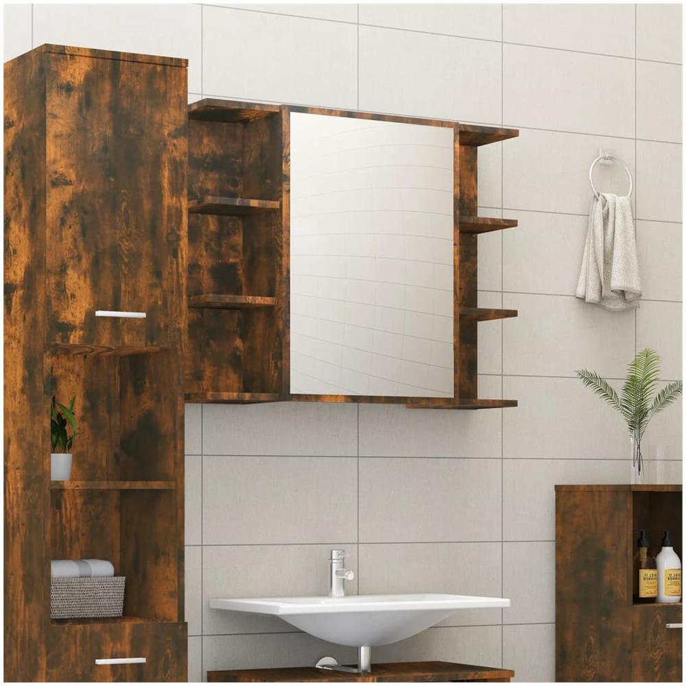 Mobile Bagno Specchio Rovere Fumo 80x20,5x64 Legno Multistrato - Foto 1