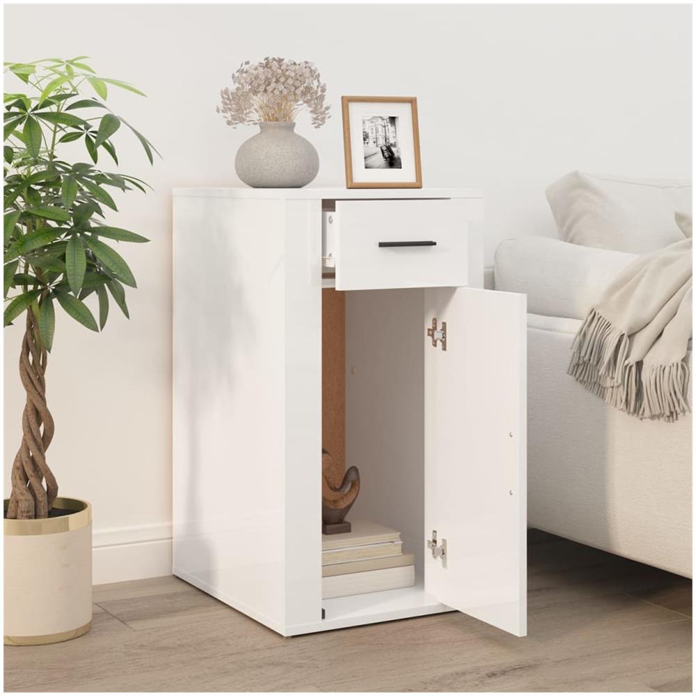 Armadietto Scrivania Bianco Lucido 40x49x75cm Legno Multistrato - Foto 2