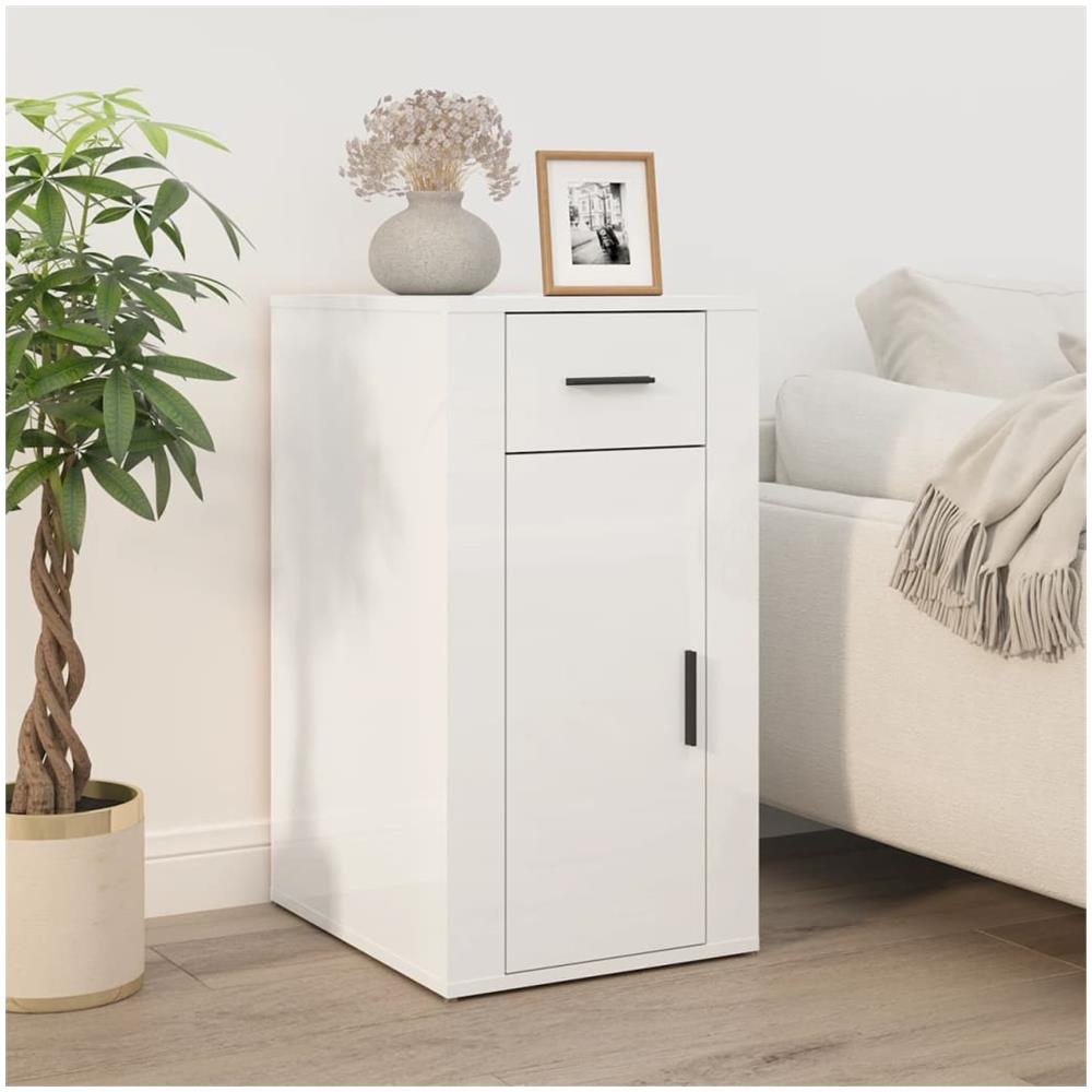 Armadietto Scrivania Bianco Lucido 40x49x75cm Legno Multistrato - Foto 5