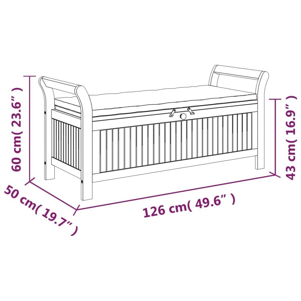 Panca Portaoggetti Giardino Cuscino 126cm Legno Massello Acacia - Foto 9