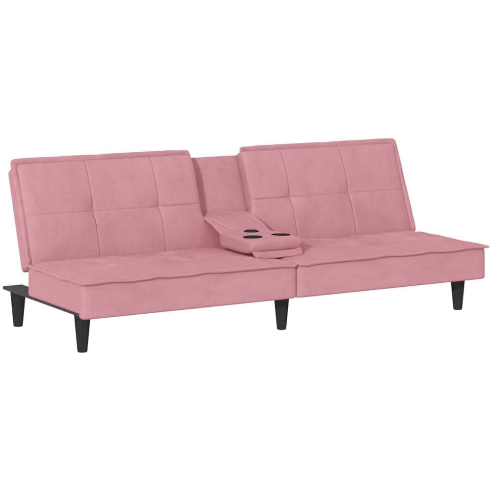 Divano Letto Con Portabicchieri In Velluto Rosa - Foto 1