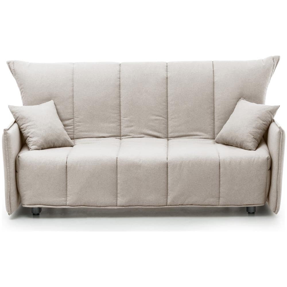 Divano Letto Allegra, Divano A 3 Posti, 100% Made In Italy, Sofà Soggiorno Con Apertura A Carrello, In Tessuto Imbottito, Con Cuscini Inclusi, Cm 165x90h85, Beige - Foto 2