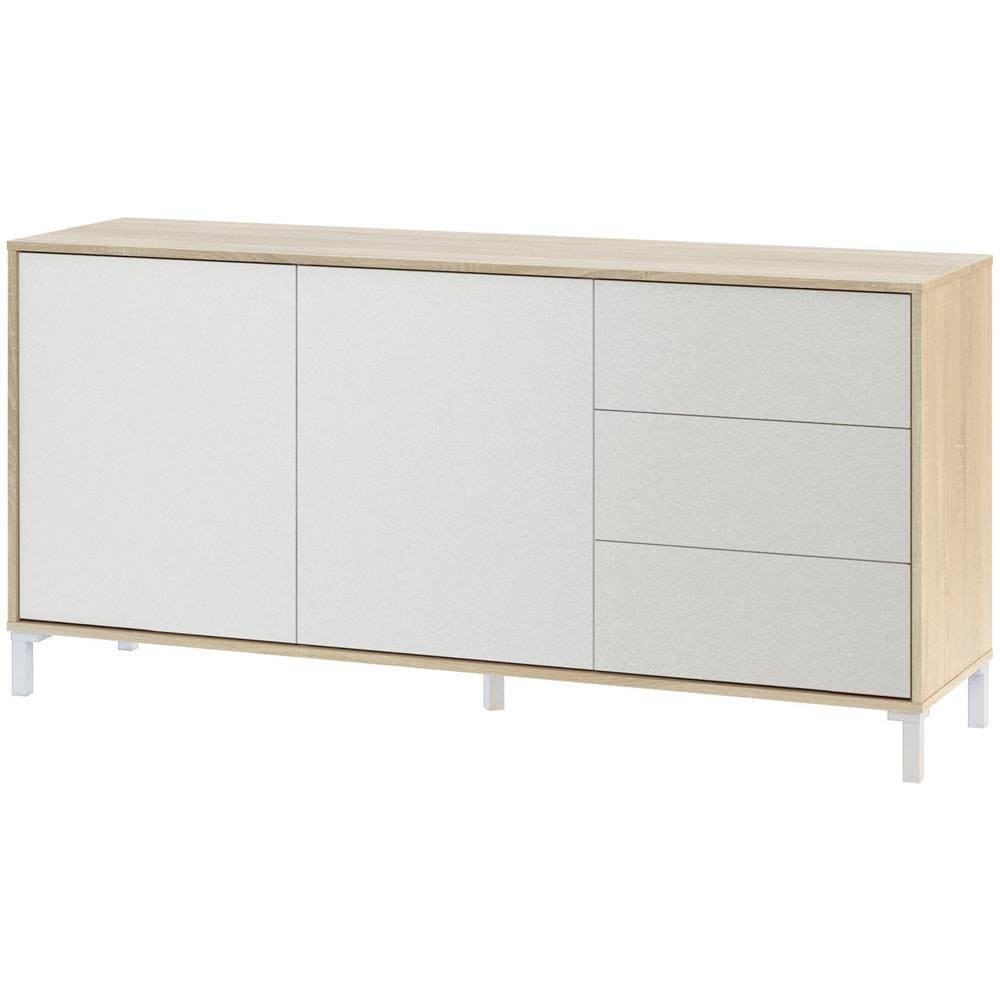 Credenza Concord, Madia Moderna A 2 Ante E 3 Cassetti, Buffet Da Soggiorno, Mobile Porta Tv, Madia Per Salotto, 154x41h74 Cm, Rovere E Bianco - Foto 2