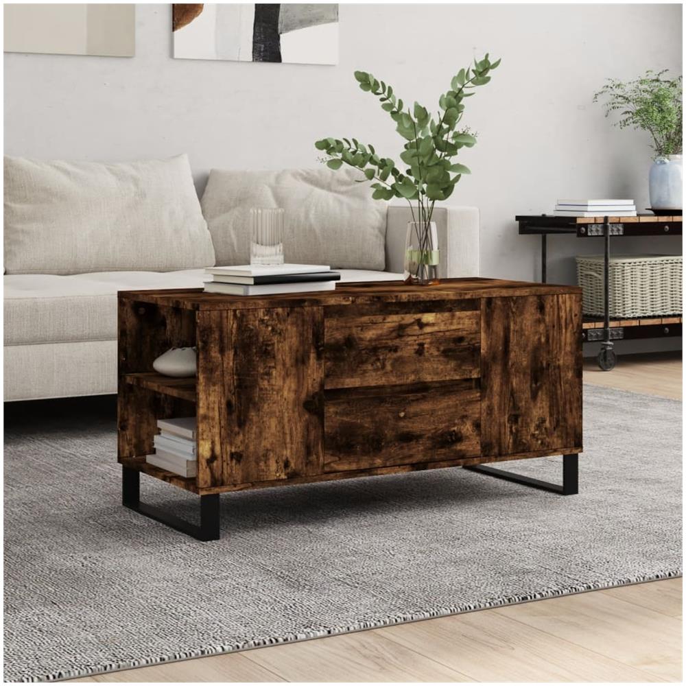 Tavolino Da Salotto Rovere Fumo 102x44,5x50cm Legno Multistrato - Foto 1