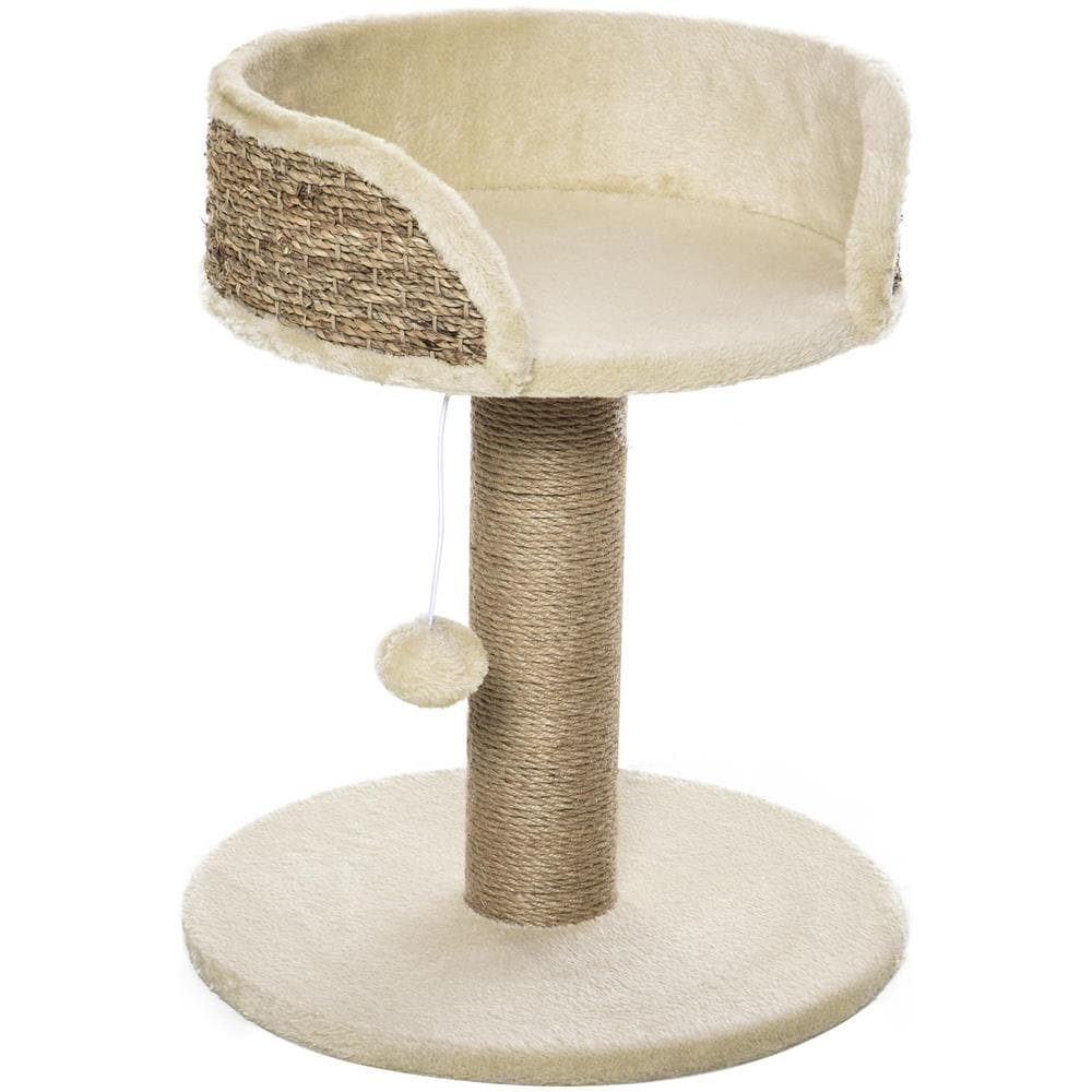 Albero Tiragraffi per Gatti con Lettino, Palo in Juta e Pallina Appesa, 40x40x49cm, Beige - Foto 1