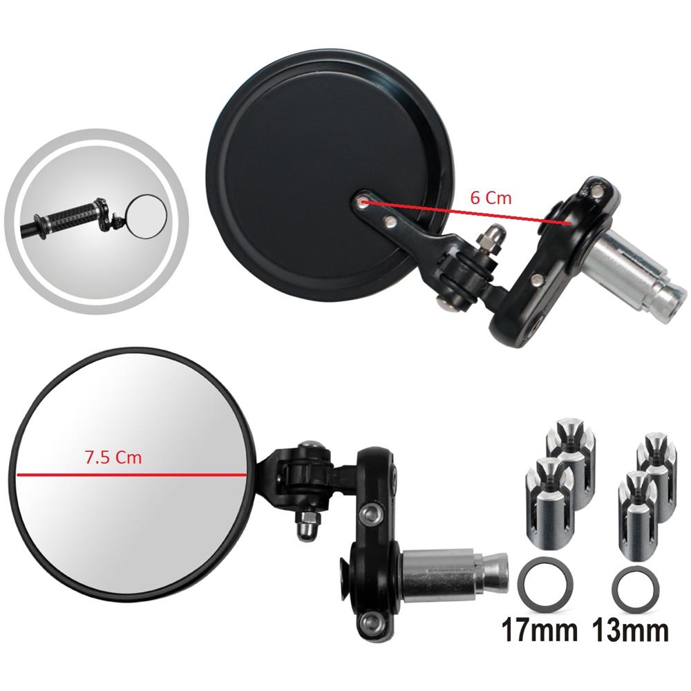 Coppia Specchi Specchietti Retrovisori Moto Chopper Custom Nero Dx+sx - Foto 2