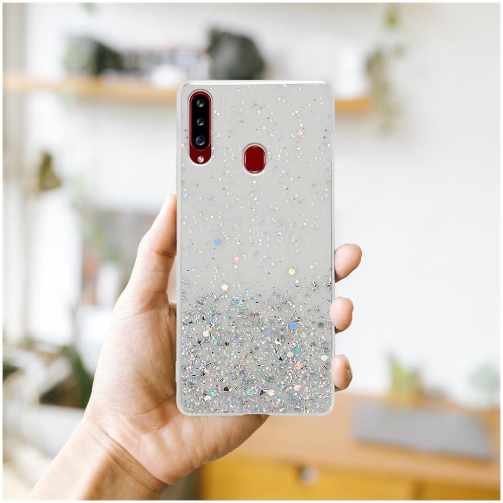 Custodia Compatibile Con Samsung Galaxy A20s In Trasparente Con Glitter - Coperchio Protettivo In Silicone Tpu Flessibile Con Glitter Scintillanti - Foto 8
