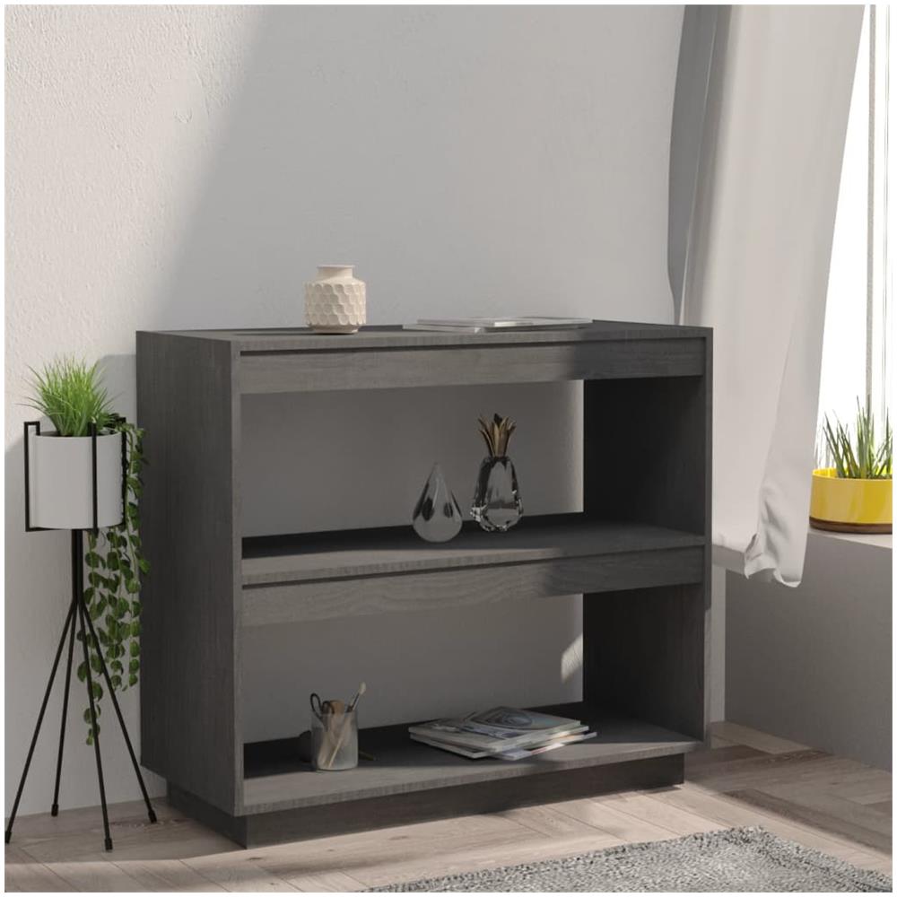 Libreria Grigia 80x35x71 Cm In Legno Massello Di Pino - Foto 3