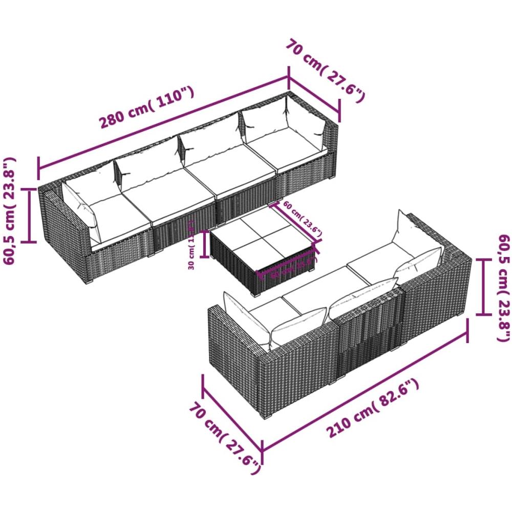 Set Divani Da Giardino 8 Pz Con Cuscini In Polyrattan Marrone - Foto 2
