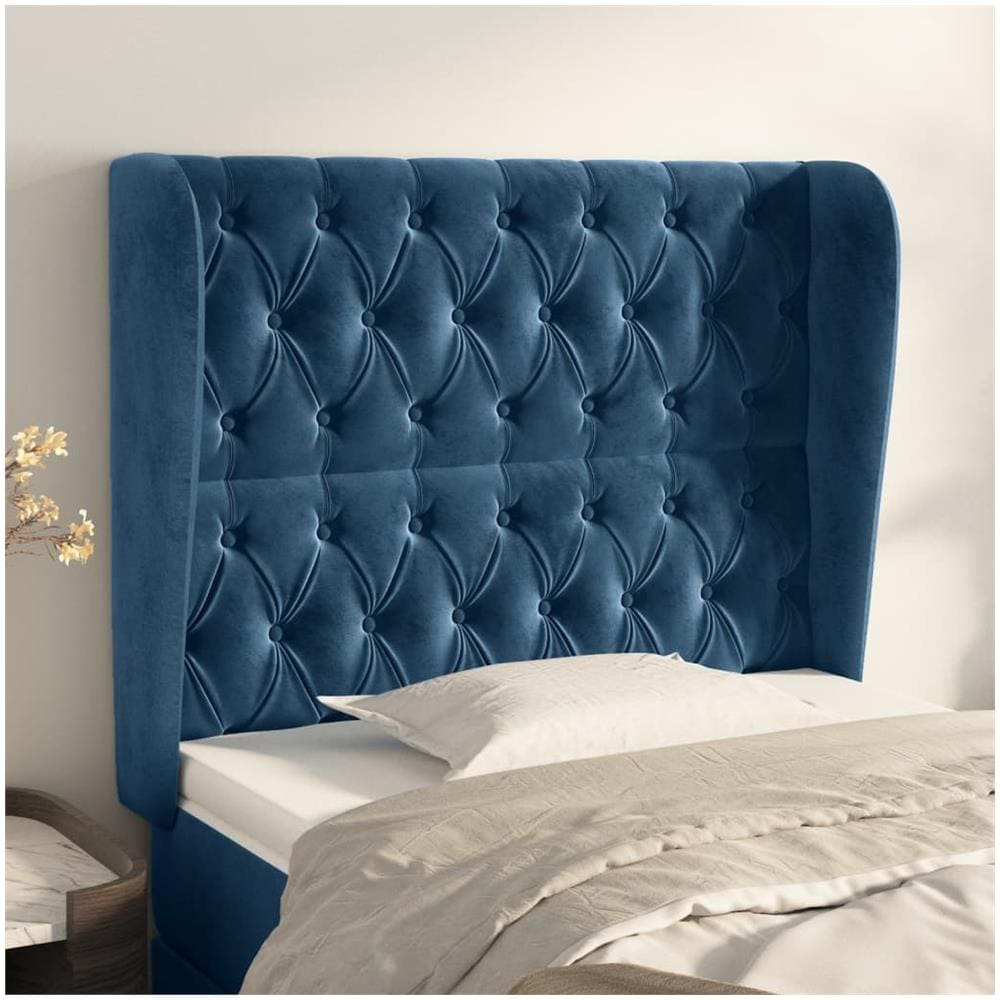 Testiera Ad Orecchio Blu Scuro 93x23x118/128 Cm In Velluto - Foto 1