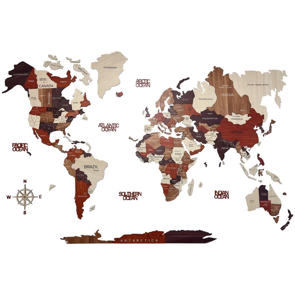 Mappa Del Mondo In Legno, Green Split - Decorazione Murale 3d, L - 225*135 Cm - Foto 1