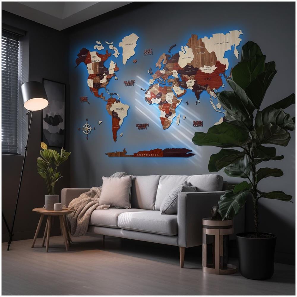Mappa Del Mondo In Legno, Green Split - Decorazione Murale 3d, L - 225*135 Cm - Foto 4
