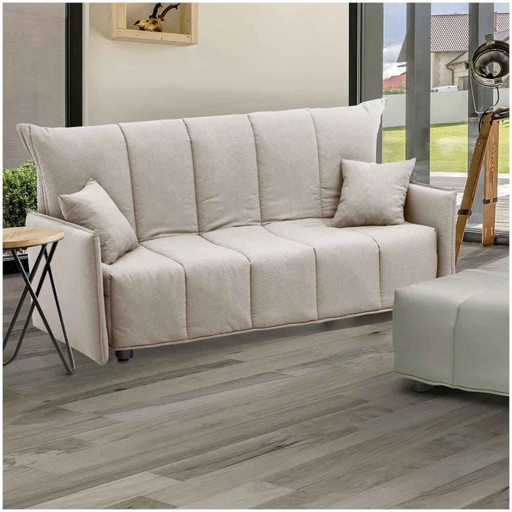 Divano Letto Allyson, Divano A 3 Posti, 100% Made In Italy, Sofà Soggiorno Con Apertura A Carrello, In Tessuto Imbottito, Con Braccioli Standard, Cm 190x90h85, Beige - Foto 1