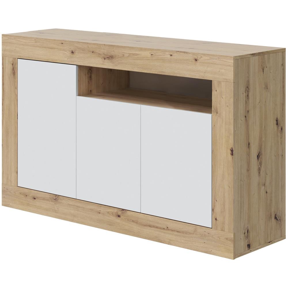 Credenza Thornton, Madia Moderna A 3 Ante, Buffet Da Soggiorno Con Scomparti, Madia Da Salotto, Mobile Porta Tv, 144x42h87 Cm, Rovere Nodi E Bianco - Foto 2