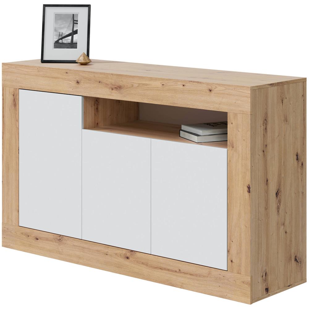 Credenza Thornton, Madia Moderna A 3 Ante, Buffet Da Soggiorno Con Scomparti, Madia Da Salotto, Mobile Porta Tv, 144x42h87 Cm, Rovere Nodi E Bianco - Foto 4