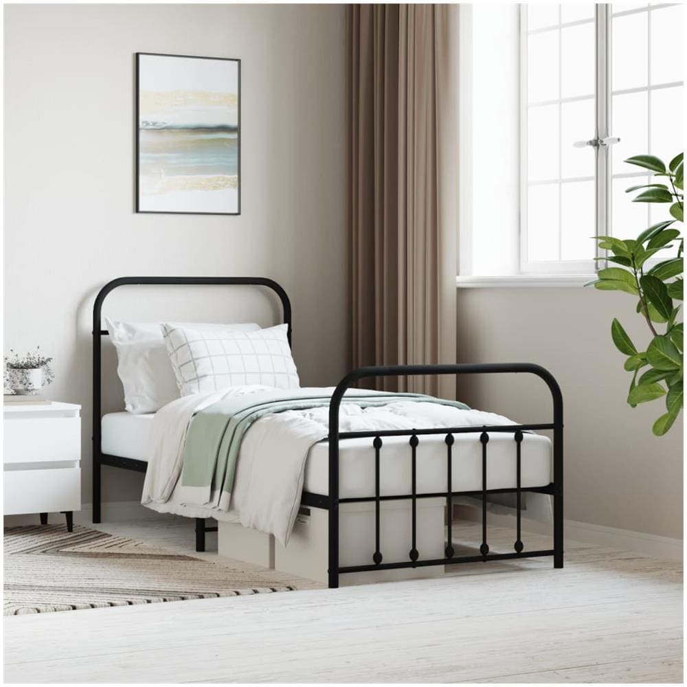 Giroletto Con Testiera E Pediera Metallo Nero 90x190 Cm - Foto 1
