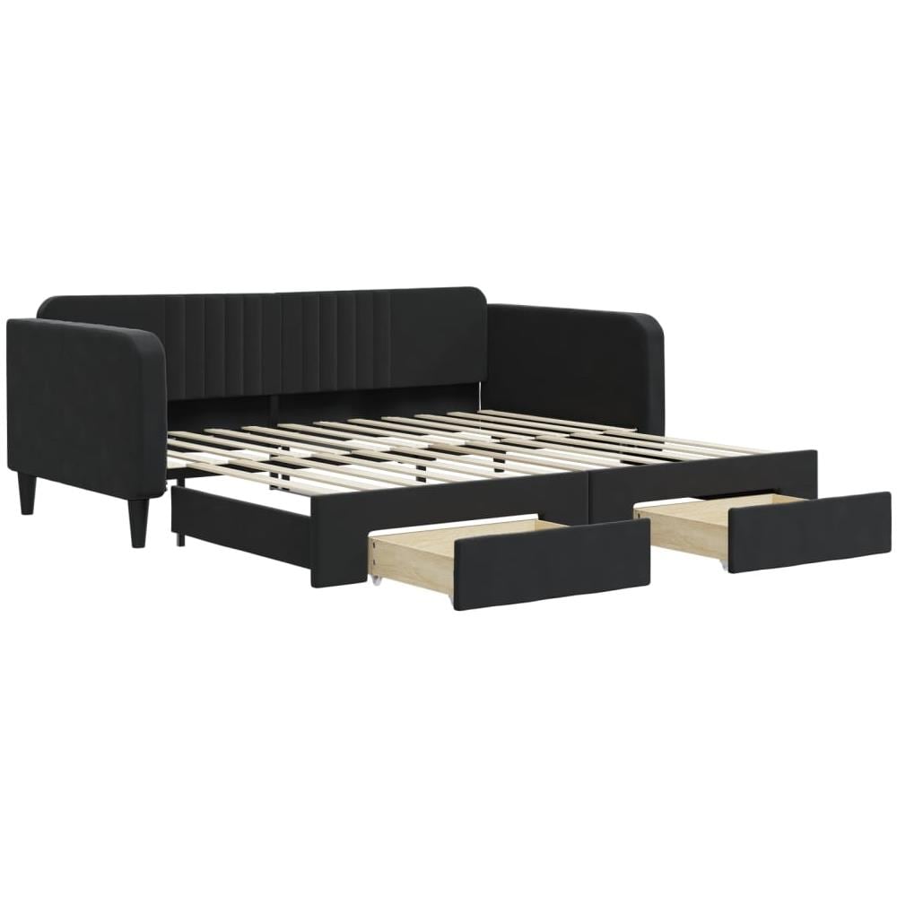 Divano Letto Estraibile Con Cassetti Nero 100x200 Cm In Velluto - Foto 1