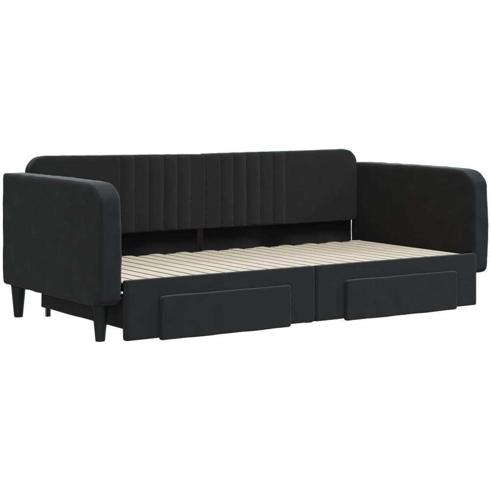 Divano Letto Estraibile Con Cassetti Nero 100x200 Cm In Velluto - Foto 2