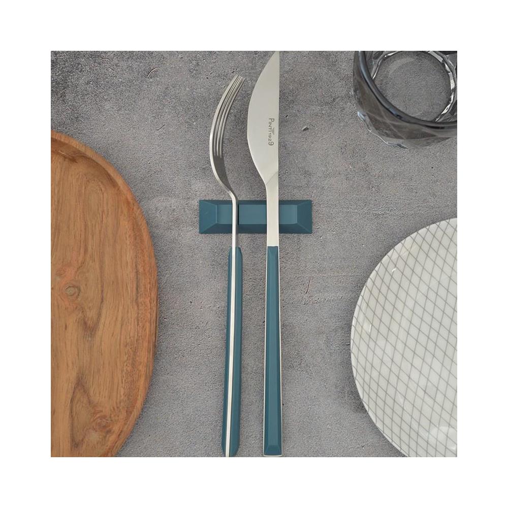 Sushi Pro set 24 posate da tavola in acciaio satinato con manico blu Confezione - Set da 24 Pezzi - 6 Posti Tavola - Confezione Regalo Made in Italy - Foto 2