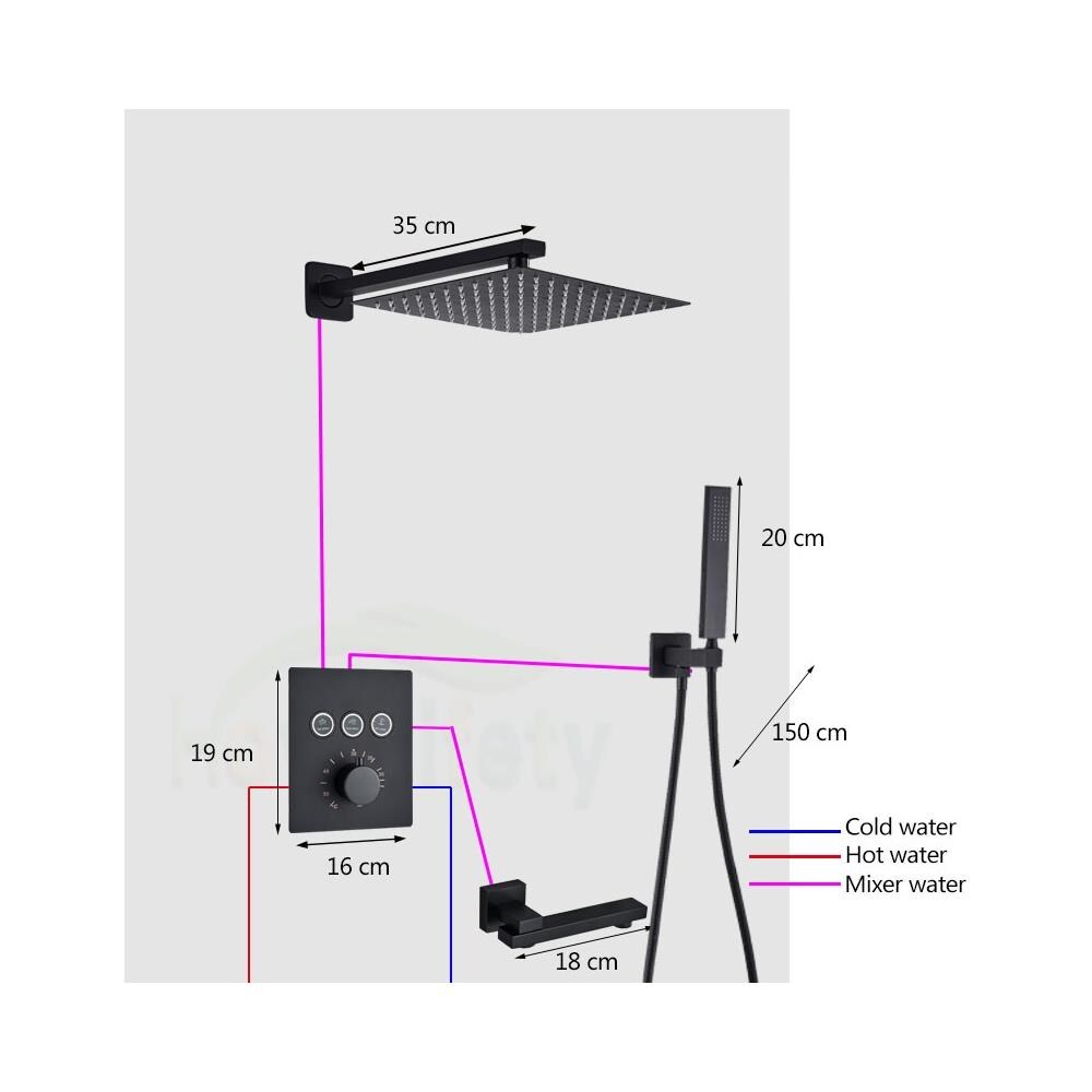 Set miscelatore doccia, Blackswan, tipo M152, modello nero opaco, 3 vie, termostato e bocca mobile, misura 40 cm - Foto 4