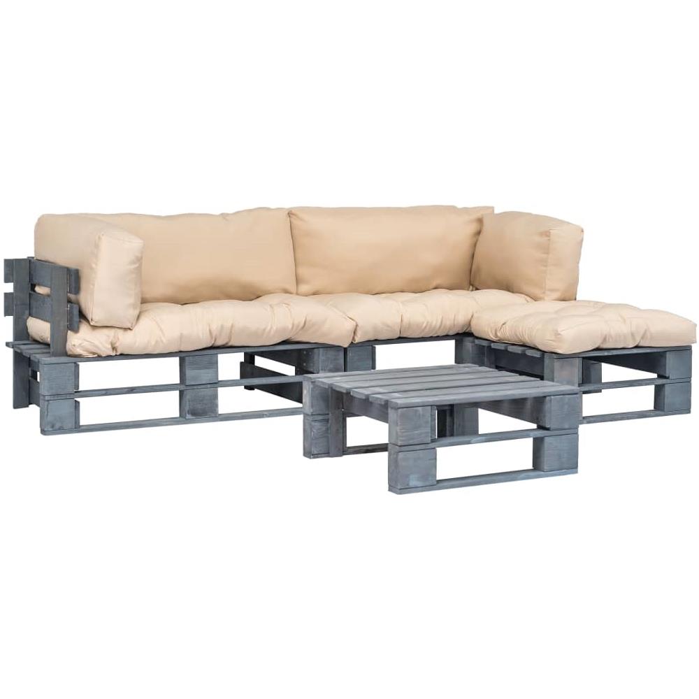 Divani Giardino Su Pallet 4 Pz Cuscini Sabbia Legno Fsc Grigio - Foto 1