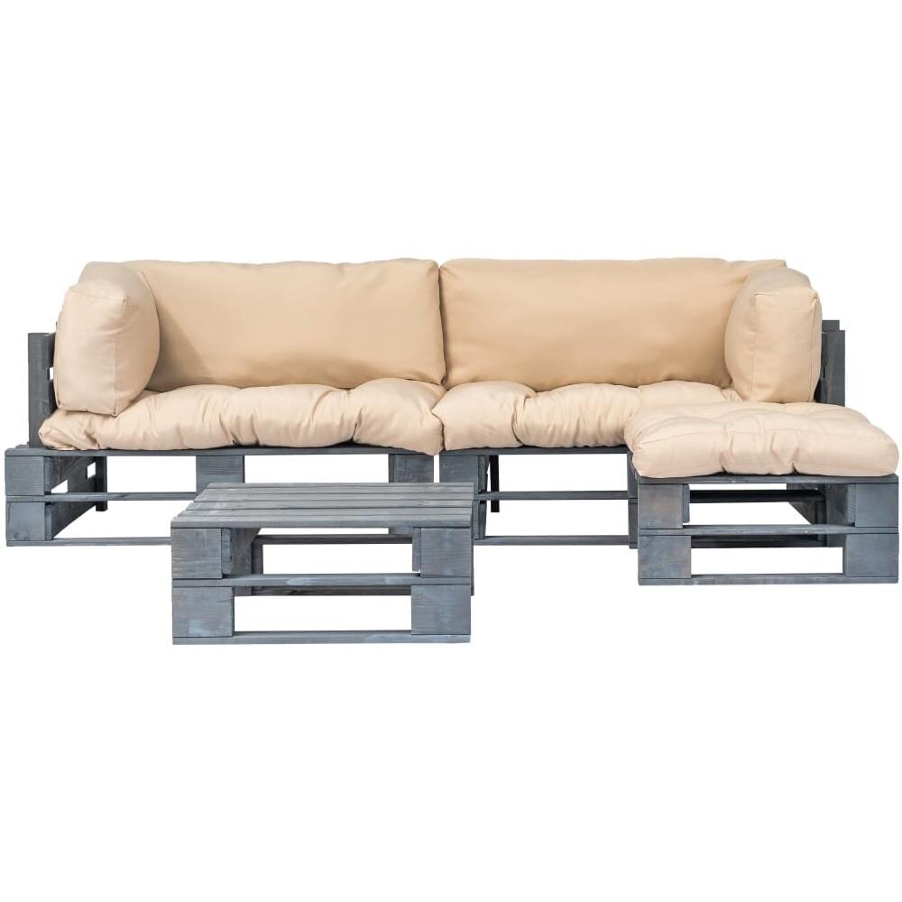 Divani Giardino Su Pallet 4 Pz Cuscini Sabbia Legno Fsc Grigio - Foto 2