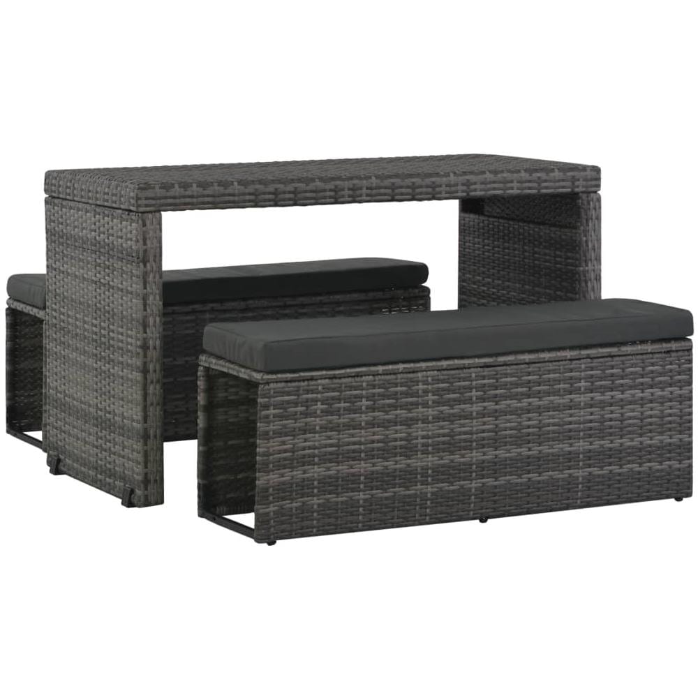 Set Da Pranzo Per Esterni 3 Pz Con Cuscini In Polyrattan Grigio - Foto 1