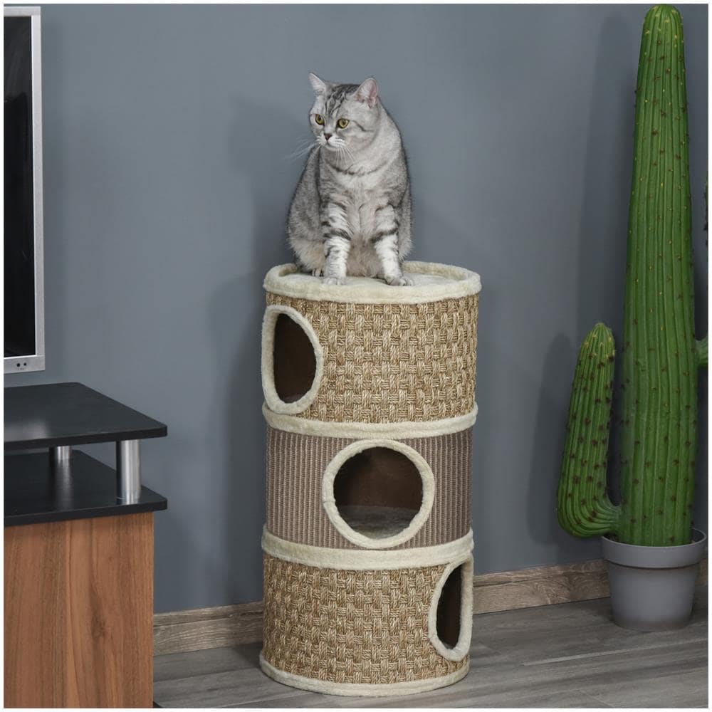 Casetta Cuccia Per Gatti Tiragraffi A Torre 3 Nicchie Corda In Sisal Alga Marina - Foto 2