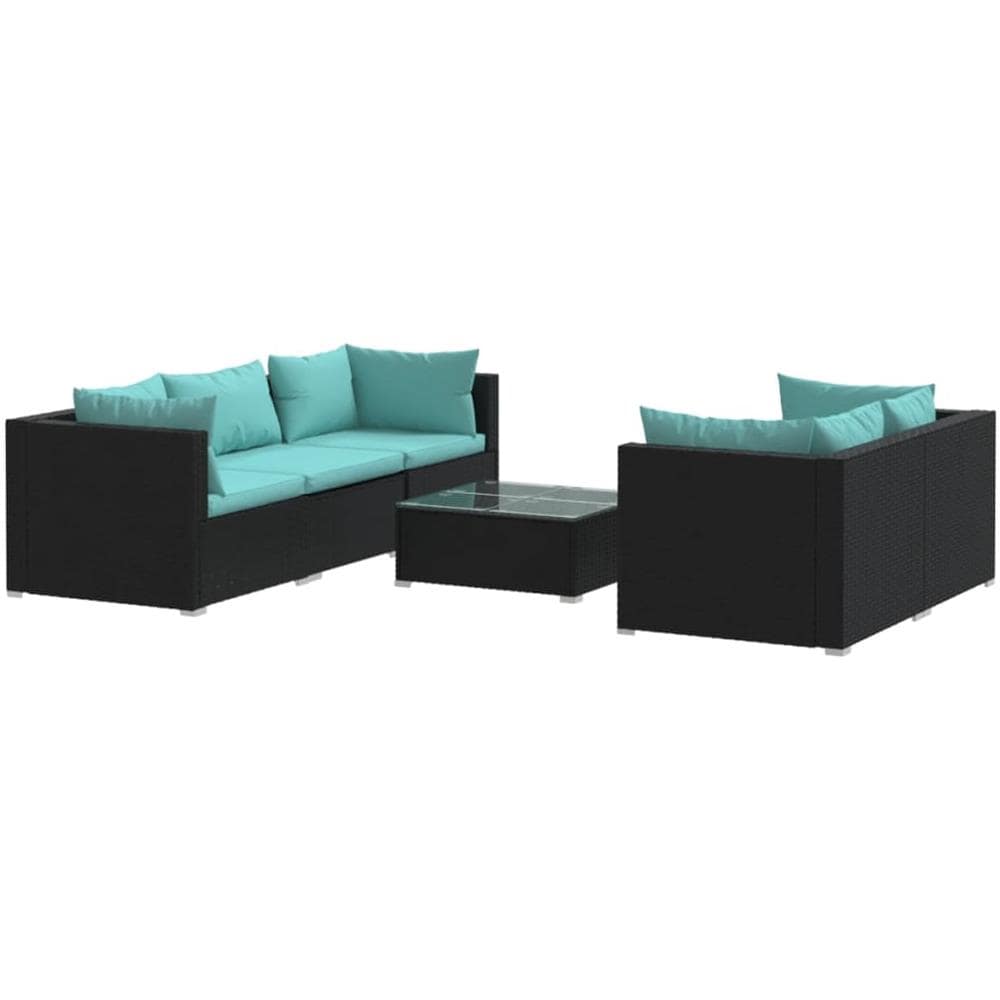 Set Salotto Da Giardino 6 Pz Con Cuscini In Polyrattan Nero - Foto 1