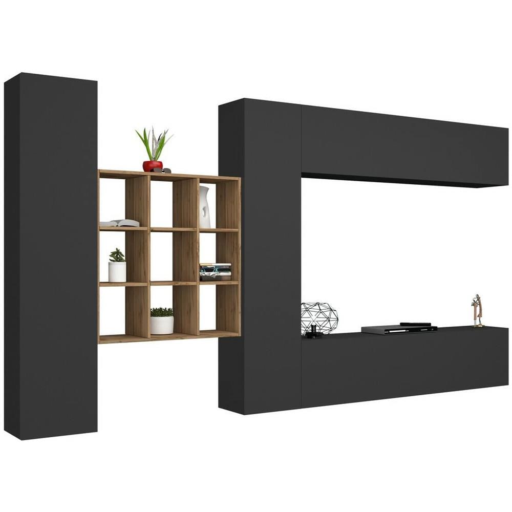 Parete Attrezzata Gualtiero, Set Salotto Porta Tv A 4 Ante, Mobile Soggiorno Multiuso, 100% Made In Italy, Cm 350x30h180, Antracite - Foto 2