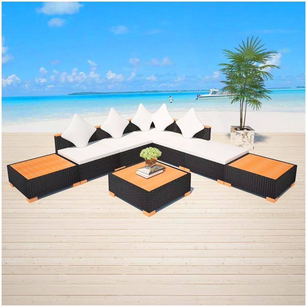 Set Divani da Giardino 8 pz con Cuscini in Polyrattan Nero - Foto 1