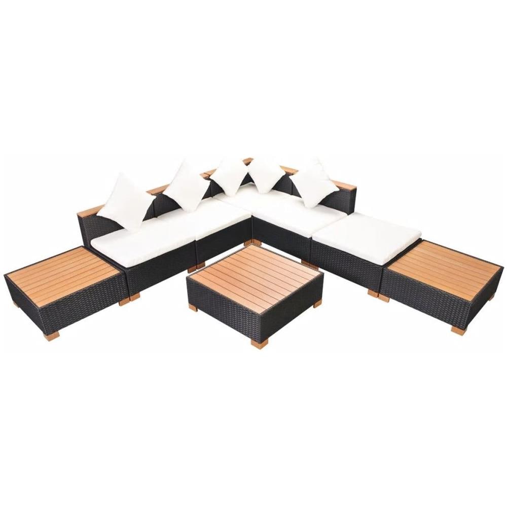 Set Divani da Giardino 8 pz con Cuscini in Polyrattan Nero - Foto 2