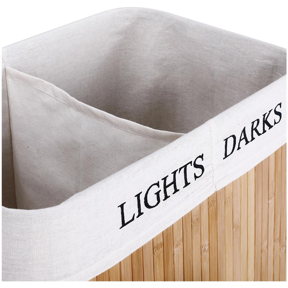 Cesto Biancheria Sporca 2 Scomparti Portabiancheria Pieghevole In Bambu Tessuto - Foto 2