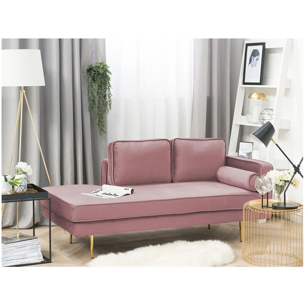 Chaise Longue In Velluto Rosa Destra Miramas - Foto 2