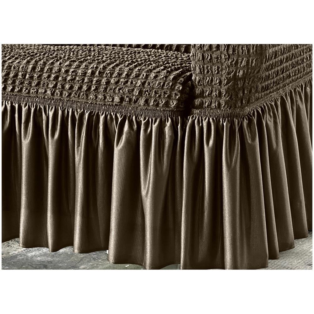 Copridivano Elasticizzato Arricciato Con Volants Tinta Unita Mod Luxory Tortora 2 Posti Tortora - Foto 2