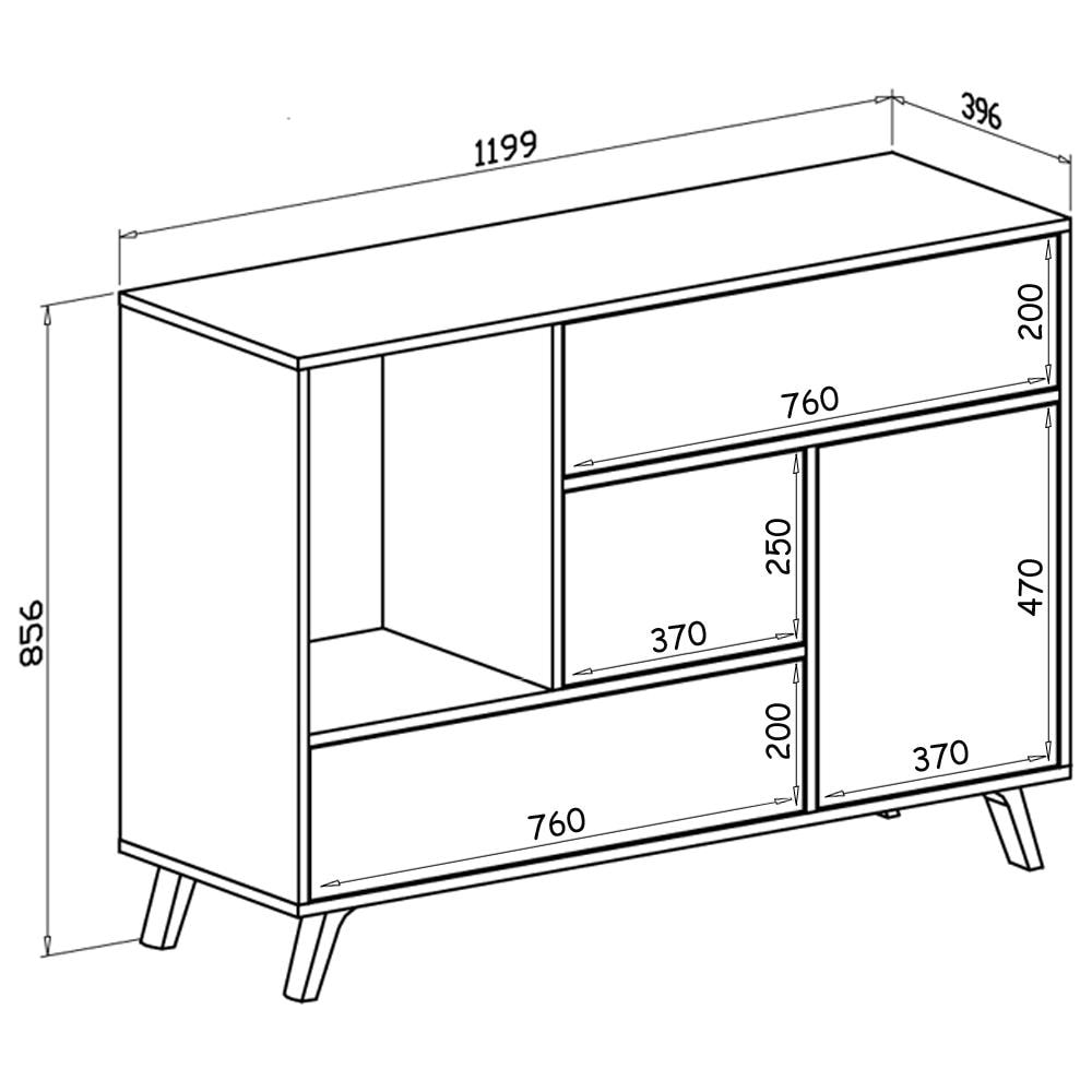 Credenza Salotto / sala Da Pranzo, Mobile Buffet Wind 1 Porta, 3 Cassetti, Struttura Colore Cemento, Porta E Cassetti Colore Bianco Opaco. Dimensioni: 120x40x86cm. - Foto 4