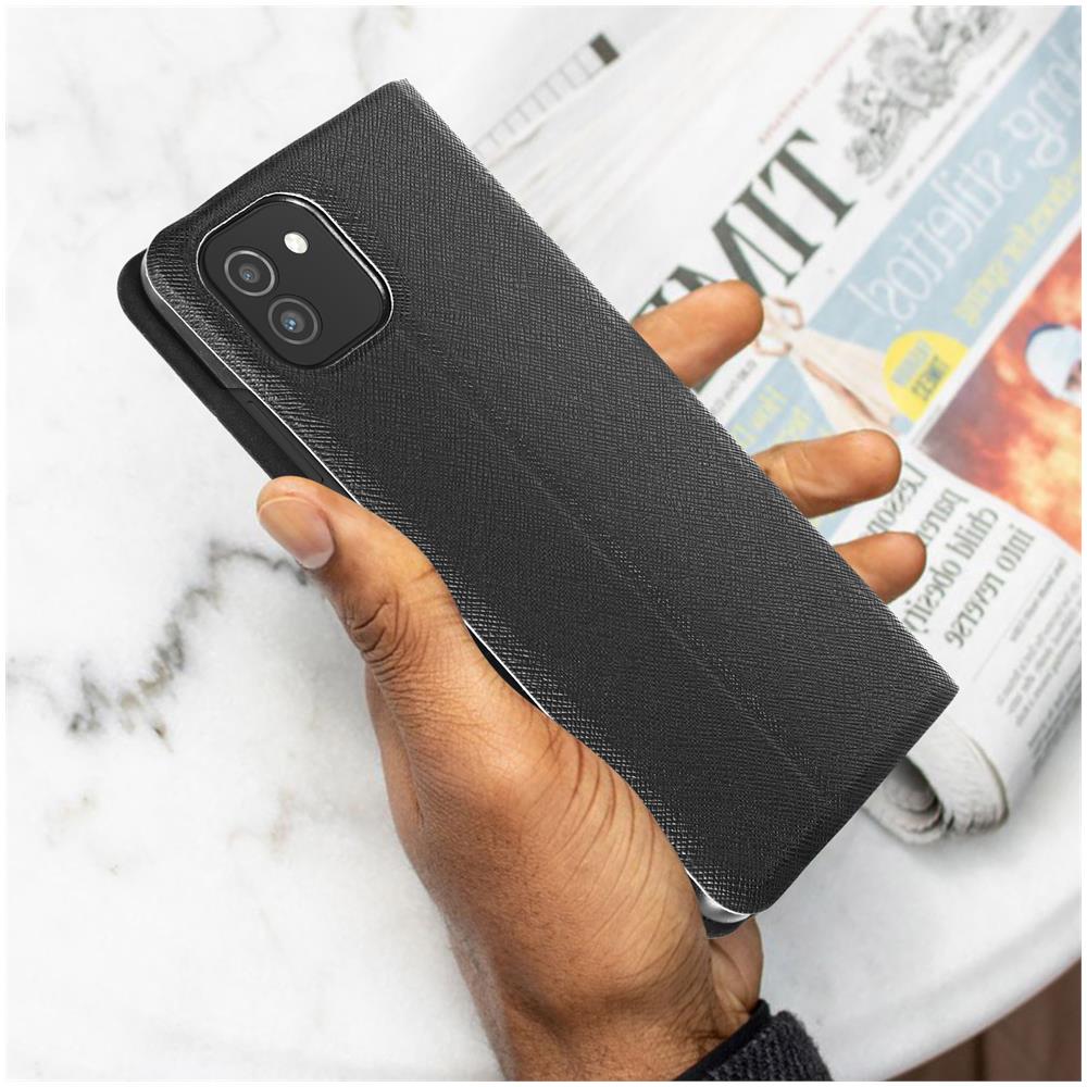 Custodia Galaxy A03 Pelle Saffiano Ultra-rigida Supporto Posteriore Nera - Foto 5