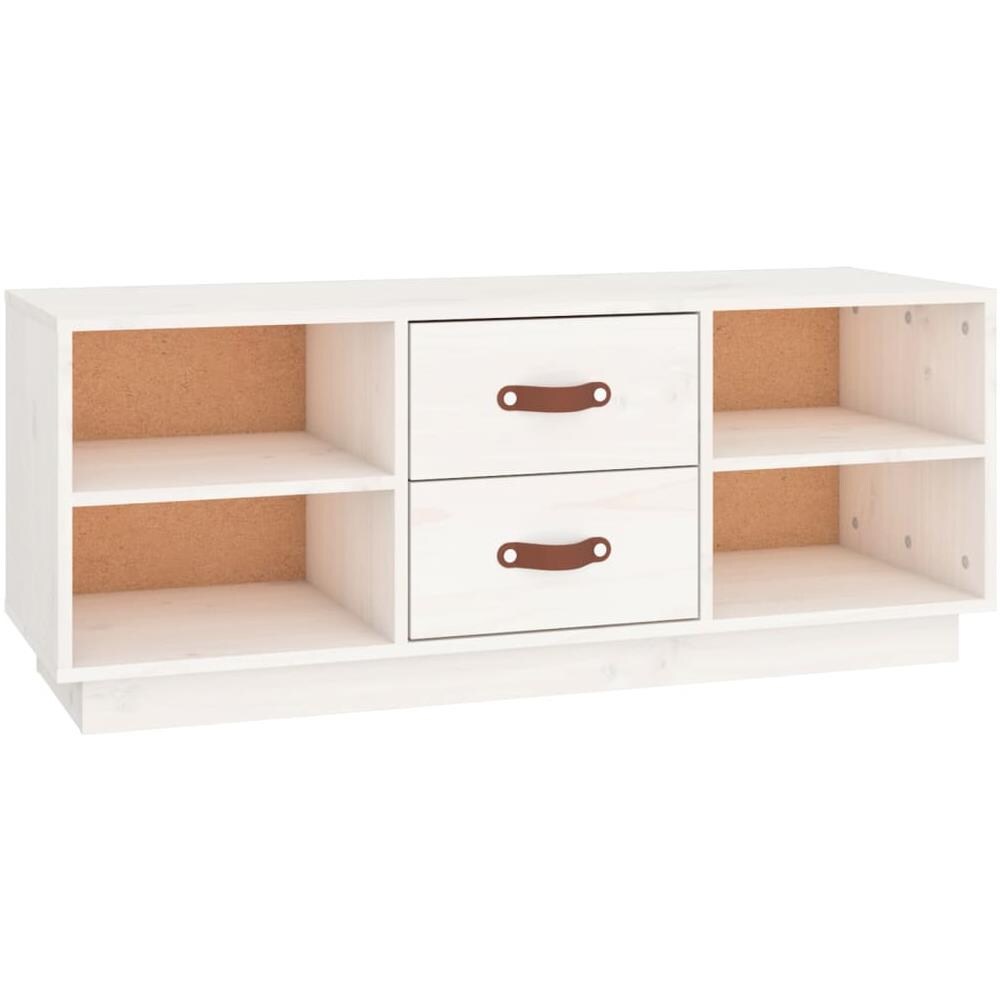 Mobile Porta Tv Bianco 100x34x40 Cm In Legno Massello Di Pino - Foto 2