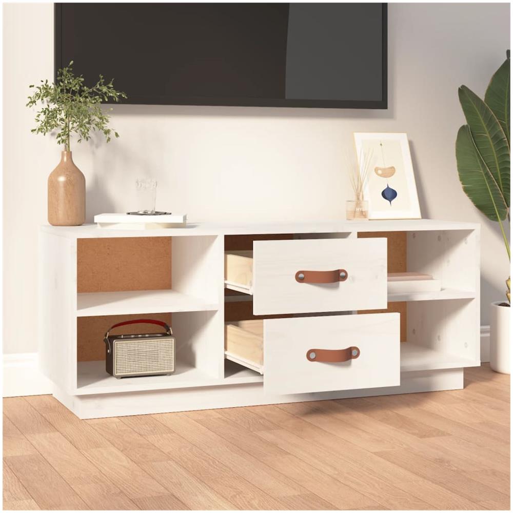 Mobile Porta Tv Bianco 100x34x40 Cm In Legno Massello Di Pino - Foto 10