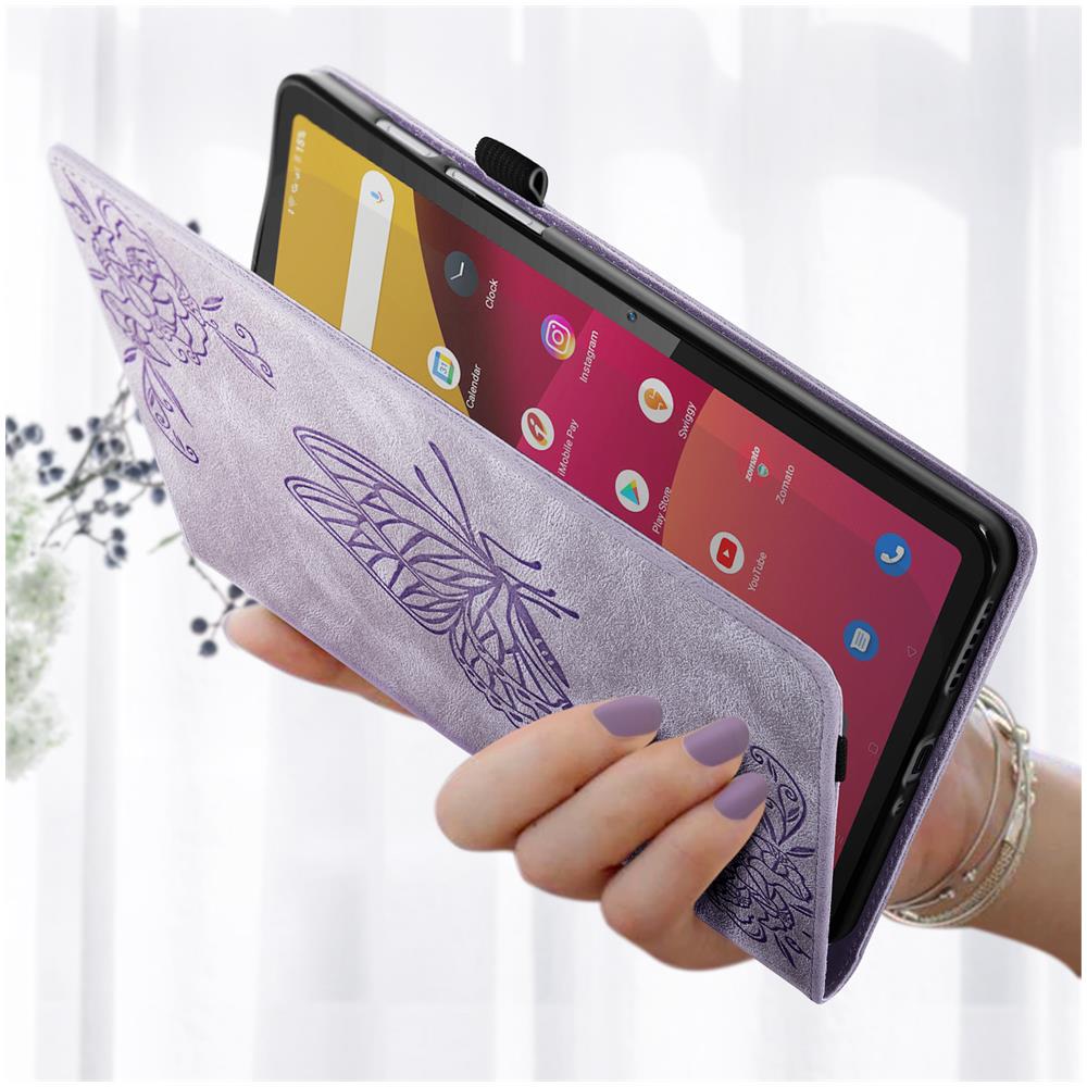 Custodia Realme Pad Mini Porta-carte Supporto, Farfalla Fiori Viola Chiaro - Foto 2