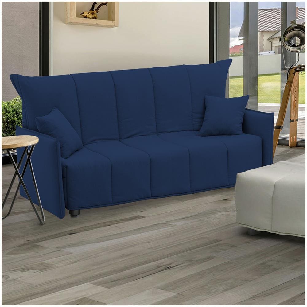 Divano Letto Allyson, Divano A 3 Posti, 100% Made In Italy, Sofà Soggiorno Con Apertura A Carrello, In Tessuto Imbottito, Con Braccioli Standard, Cm 190x90h85, Blu - Foto 1