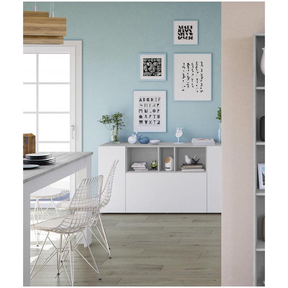 Credenza Paterson, Madia Moderna A 3 Ante, Buffet Da Soggiorno Con Scomparti, Madia Da Salotto, Mobile Porta Tv, 150x41h76 Cm, Bianco E Cemento - Foto 1