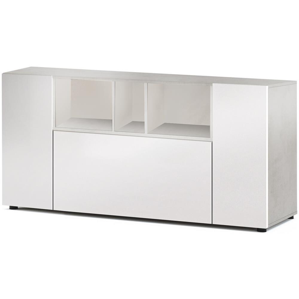 Credenza Paterson, Madia Moderna A 3 Ante, Buffet Da Soggiorno Con Scomparti, Madia Da Salotto, Mobile Porta Tv, 150x41h76 Cm, Bianco E Cemento - Foto 2