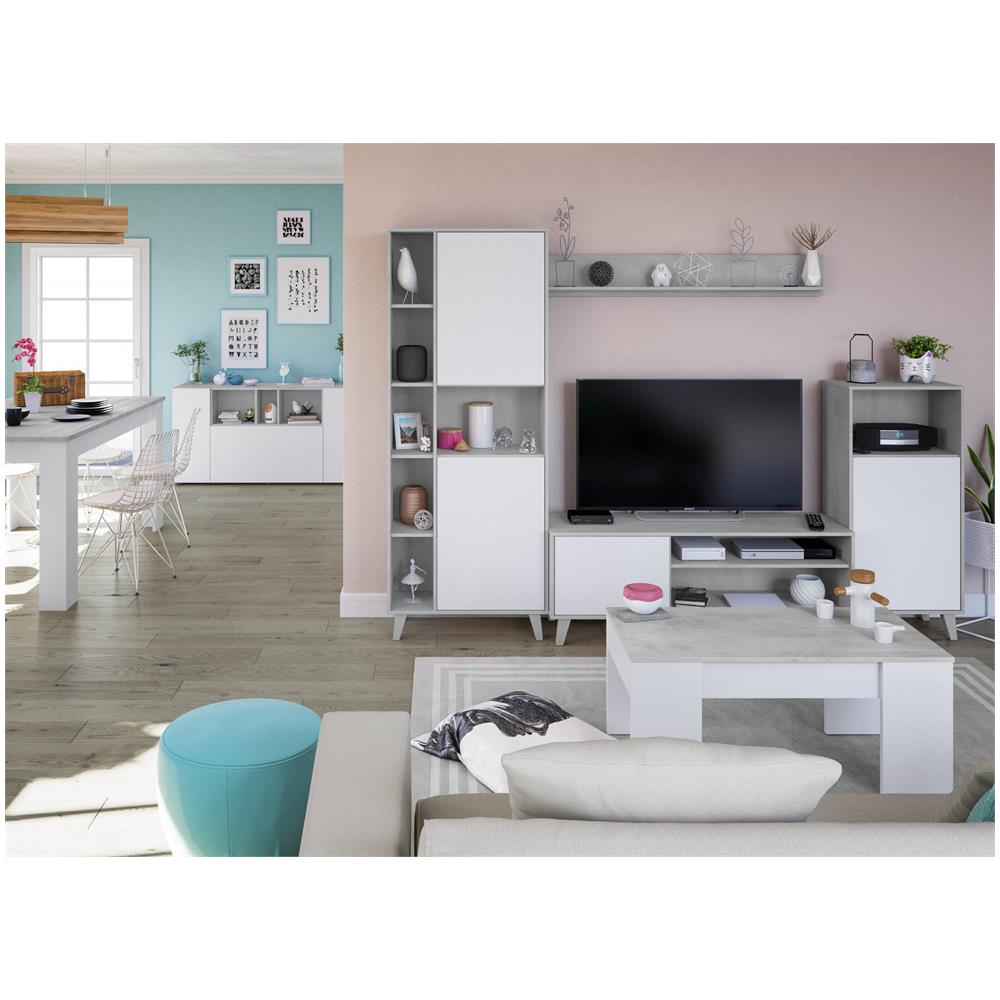 Credenza Paterson, Madia Moderna A 3 Ante, Buffet Da Soggiorno Con Scomparti, Madia Da Salotto, Mobile Porta Tv, 150x41h76 Cm, Bianco E Cemento - Foto 4