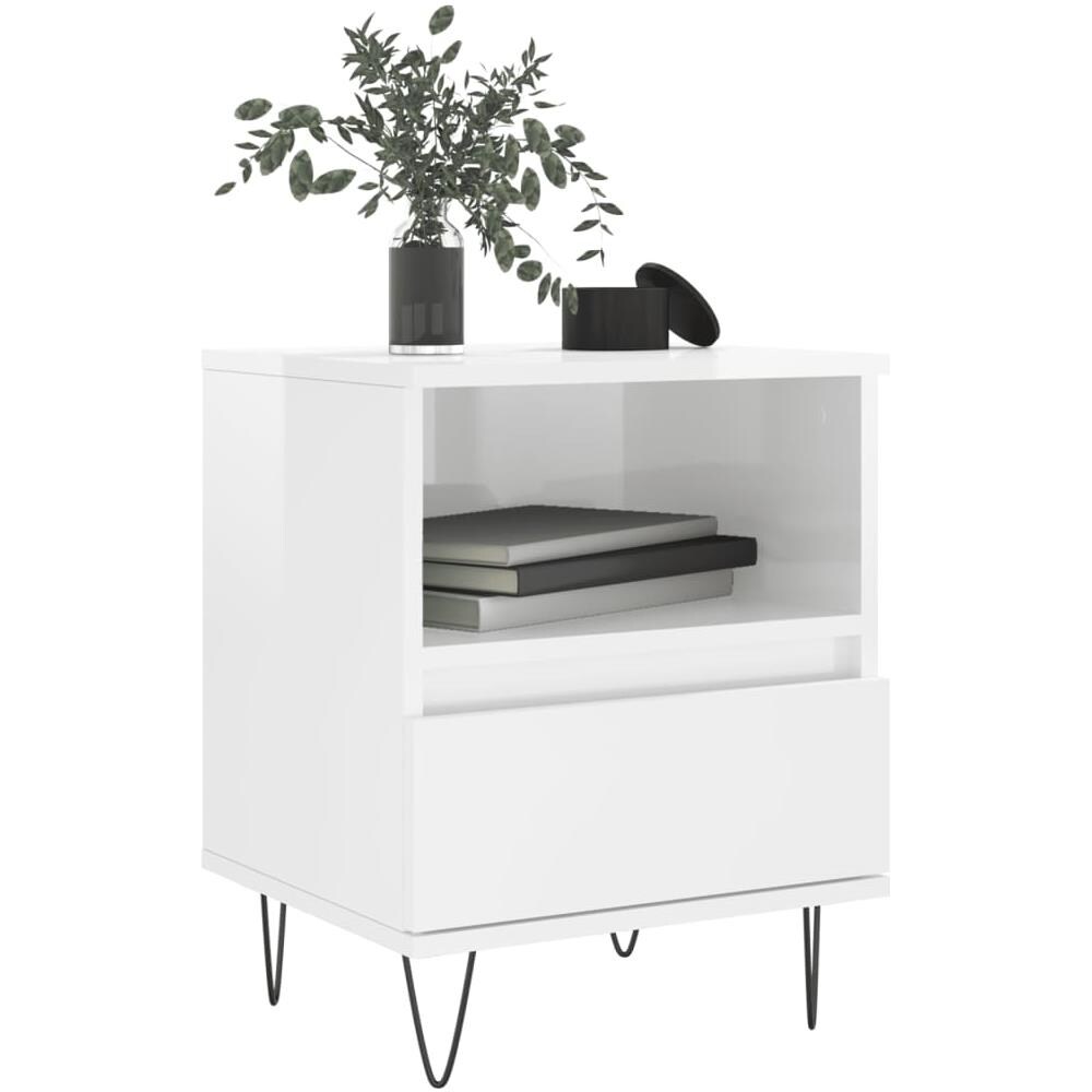 Comodino Bianco Lucido 40x35x50 Cm In Legno Multistrato - Foto 3