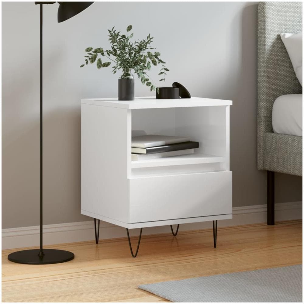 Comodino Bianco Lucido 40x35x50 Cm In Legno Multistrato - Foto 1