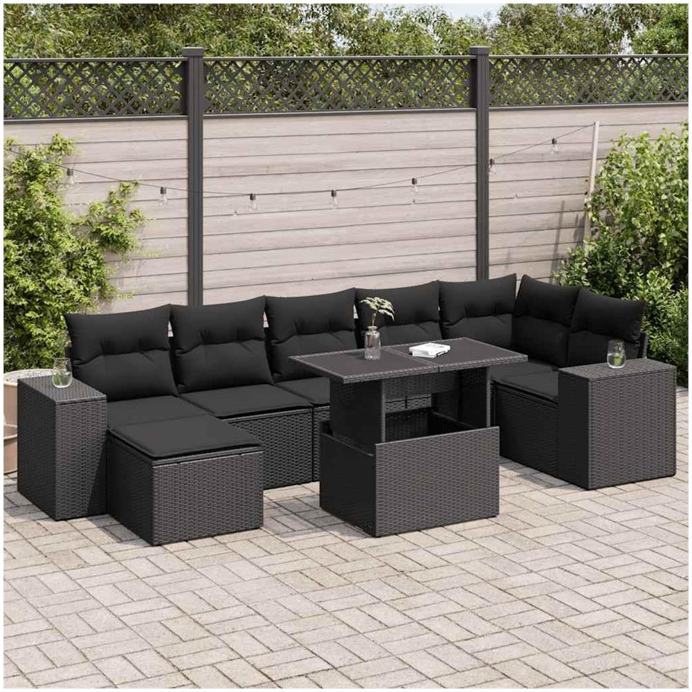 Set Divani da Giardino con Cuscini 8 pz Nero in Polyrattan - Foto 2