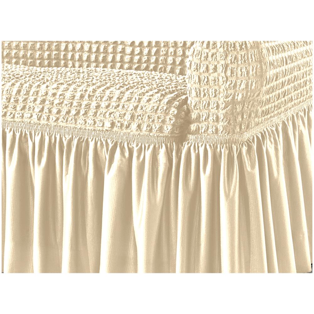 Copridivano Elasticizzato Arricciato Con Volants Tinta Unita Mod Luxory Panna 3 Posti Panna - Foto 11